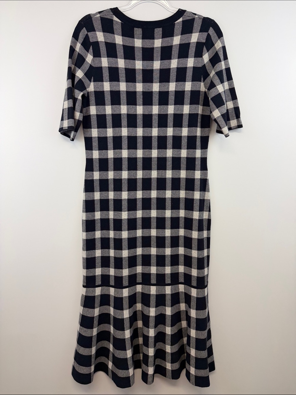 Banana Republic Navy Gingham Sweater Knit Midi Dress Short Sleeve Size L - Picture 8 of 8